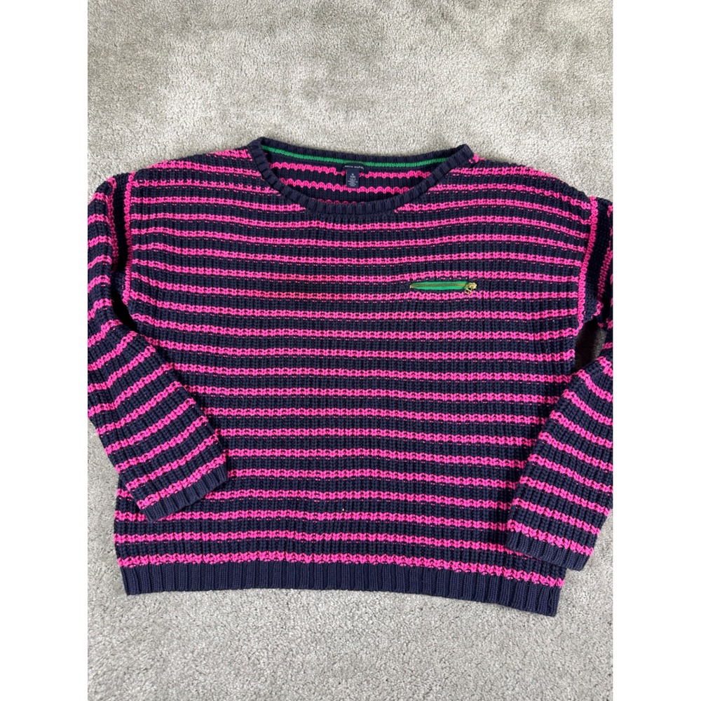 Tommy Hilfiger Womens XL Pink Navy Striped Cotton Chunky Knit Sweater Crewneck